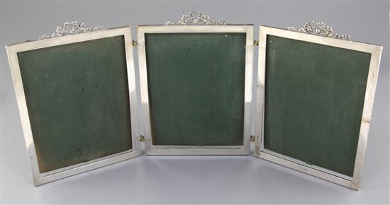A George V silver mounted triptych photograph frame, width 21.5in.